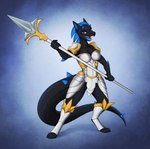 anthro armor fight_me medieval melee_weapon polearm spear teeth weapon coyrin lizard reptile scalie hi_res