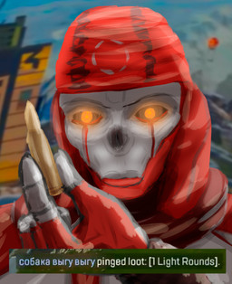 ammunition bullet holding_object lips looking_at_viewer machine male solo text marunishkek apex_legends electronic_arts respawn_entertainment revenant_(apex_legends) humanoid robot simulacrum absurd_res english_text hi_res meme russian_text