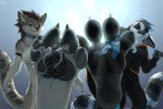 anthro collar feet macro male male/male micro pawpads paws stomping toes shock_beast17 canid canine canis coyote domestic_cat felid feline felis hybrid lagomorph lemur leporid mammal primate rabbit strepsirrhine 3:2