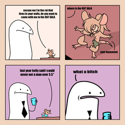 anthro biped brown_body brown_fur brown_hair container cup dialogue duo female fur hair happy holding_container holding_cup holding_object larger_human larger_male male necktie nipples open_mouth open_smile size_difference smaller_anthro smaller_female smile tail text tongue ponporio florkofcows_(copyright) human mammal murid murine rat rodent 2023 absurd_res comic digital_media_(artwork) english_text hi_res impact_(font)