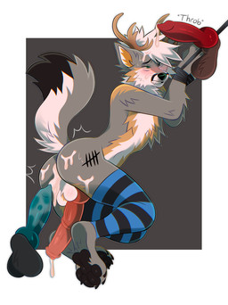 animal_genitalia animal_penis anthro balls blue_penis bodily_fluids bound brown_balls butt canine_genitalia canine_penis cheek_tuft chest_tuft clothing cum cum_on_butt disembodied_penis equine_genitalia equine_penis erection facial_tuft femboy fur genital_fluids genitals grey_background grey_balls grey_body grey_fur group hands_tied hybrid_genitalia hybrid_penis knot knotted_equine_penis knotted_penis legwear male male/male male_anthro narrowed_eyes pattern_clothing pattern_legwear penis red_penis side_view simple_background solo_focus striped_clothing striped_legwear stripes trio tuft white_balls white_body white_fur yellow_body yellow_fur princelykaden tai_samar canid canine deer hybrid mammal