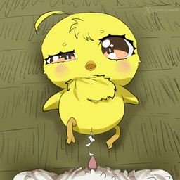 after_sex anthro bodily_fluids cum cum_in_vagina cum_inside duo female genital_fluids genitals lying male male/female offscreen_male on_back penis size_difference tapering_penis vulva young godforgiveme4 rooster_fighter piyoko_(rooster_fighter) avian bird chicken galliform phasianid 1:1 hi_res watermark