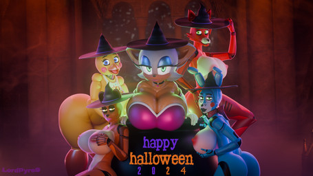 anthro beak big_breasts big_butt blue_body blue_eyes blush blush_stickers breasts brown_body butt cauldron choker cleavage clothed clothed_anthro clothed_female clothing crossgender female fingers_on_nipples fur glistening glistening_breasts green_eyes grin group hairless_body hand_on_breast hat hat_only headgear headgear_only headwear headwear_only heart_necklace holidays huge_breasts huge_butt jewelry legs_together looking_at_viewer machine mostly_nude mtf_crossgender necklace nipples nude nude_anthro nude_female open_mouth open_smile red_body smile text thick_thighs white_body white_fur witch_costume witch_hat witch_hat_only yellow_body yellow_eyes lpyro9 disembowell_(modeler) mipsmiyu_(modeler) nottanj_(modeler) psychojohn2_(modeler) five_nights_at_freddy's five_nights_at_freddy's_2 halloween scottgames sega sonic_the_hedgehog_(series) foxy_(fnaf) rouge_the_bat toy_bonnie_(fnaf) toy_chica_(fnaf) toy_freddy_(fnaf) bat bear canid canine fox lagomorph leporid mammal rabbit robot 16:9 2024 3d_(artwork) artist_name digital_media_(artwork) english_text hi_res widescreen