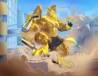abs anthro balls balls_outline beak biceps boxer_briefs brown_body building building_destruction bulge city city_background city_destruction cityscape claws clothed clothing destruction detailed_bulge erection erection_under_briefs erection_under_clothing feathered_wings feathers feet finger_claws fingerless_gloves fingers genital_outline genitals gloves handwear house humanoid_genitalia humanoid_penis landscape_dwarfing macro macro_anthro macro_male male muscular muscular_anthro muscular_male outside paws pecs penile penis penis_outline rampage sky smile smoke solo tail toe_claws toes underwear vehicle vehicle_destruction vein veiny_penis wings javkiller mythology carpo avian gryphon mythological_avian mythological_creature 2018 hi_res
