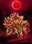 blurred_background claws corn cornfield feral field food licking male moon plant red_eyes red_moon solo tongue tongue_out yellow_body sparkcepts bow_(bowhuskers) hybrid 2023 hi_res