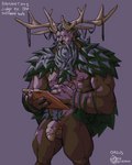 4:5 antlers barazoku cernunnos genitals green_man hi_res horn humanoid_pointy_ears leshy long_beard male muscular orcus_challenge penis plant pointy_ears red_eyes rickleone solo