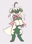 anthro claws fangs female fur green_body green_fur open_mouth open_smile smile solo teeth ayceedee nintendo pokemon felid feline floragato generation_9_pokemon mammal pokemon_(species) full-length_portrait portrait