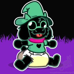 ambiguous_gender anthro black_background black_body black_fur bodily_fluids clothed clothing diaper diaper_fetish eyewear featureless_feet featureless_hands feces feet floppy_ears fur genital_fluids glasses grass green_clothing green_eyewear green_glasses green_hat green_headwear green_shirt green_topwear hat head_horn headgear headwear heart_symbol horn plant purple_grass shirt simple_background smile soiled_diaper solo text tongue tongue_out topwear unclean_diaper urine used_diaper wearing_diaper wearing_glasses wet_diaper white_diaper wizard_hat shadyadi deltarune undertale_(series) ralsei bovid caprine darkner goat mammal 1:1 2023 artist_name hi_res signature url