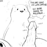 1:1 anthro bear black_and_white bodily_fluids cartoon_network desperation english_text erection front_view genitals humanoid_genitalia humanoid_penis ice_bear_(we_bare_bears) male mammal monochrome mouthless musk nude penis pent_up polar_bear simple_background sketch solo sweat text thought_bubble toony ursine vein veiny_penis we_bare_bears white_background zonkpunch