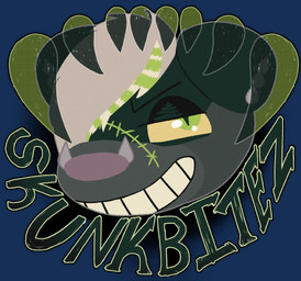 alternative_fashion ambiguous_gender anthro bite ear_piercing facial_piercing glistening glistening_eyes hair halftones logo nose_piercing piercing scene_(fashion) simple_background solo sparklefur stitch_(sewing) teeth teeth_showing text transparent_background skunkbitez dug hybrid mammal mephitid skunk undead zombie 2026 absurd_res alpha_channel digital_media_(artwork) english_text hi_res icon