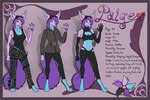 anthro blue_body blue_fur bottomwear breasts clothed clothing female fur hair pants pink_body pink_fur purple_hair solo text bluhellwulf paige_saba canid canine fennec_fox fox mammal true_fox 3:2 english_text hi_res model_sheet