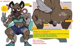 anthro anus balls bodily_fluids bulge butt educational exercise genitals looking_at_viewer male musk penis pubes solo speech_bubble steam sweat text shirt_(artist) aggretsuko sanrio haida_(aggretsuko) hyena mammal spotted_hyena english_text hi_res