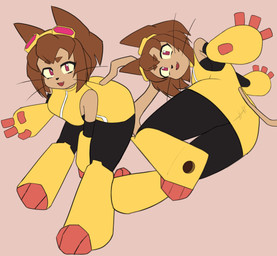 anthro brown_body brown_fur female fur gesture hand_gesture jumping solo v_sign runbash gameoverse glitch_productions kit_bodega felid feline mammal absurd_res hi_res