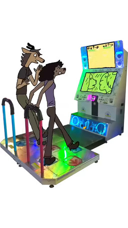anthro dancing duo female male music real simple_background white_background sweater.face bemani dance_dance_revolution konami canid canine canis deer domestic_dog mammal springer_spaniel 2026 animated digital_media_(artwork) hi_res mixed_media short_playtime sound video