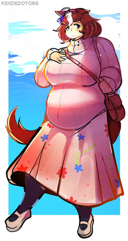 5_fingers ahoge belly big_breasts black_clothing black_eyebrows black_leggings black_legwear border bottomwear breasts brown_hair brown_purse brown_tail cheek_spots clothing cloud eyebrows eyelashes female fingers footwear hair hand_on_breast huge_breasts leggings legwear mouth_closed multicolored_hair narrowed_eyes one_leg_up overweight overweight_female overweight_humanoid pink_bottomwear pink_clothing pink_footwear pink_shoes pink_skirt pink_sweater pink_topwear plant_print purple_eyes purse raised_leg shoes simple_background skirt sky solo spiral spiral_pupils sweater tail topwear white_border white_hair kenziedotorg cygames uma_musume_pretty_derby meisho_doto_(pretty_derby) animal_humanoid equid equid_humanoid equine equine_humanoid horse_humanoid humanoid mammal mammal_humanoid hi_res portrait watermark