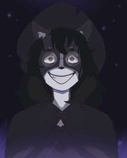 ambiguous_gender black_body black_fur black_hair brown_eyes dark evil_grin eyewear female fur hair insane magic_user smile solo witch anonymous_artist foggy_(foggyshades) border_collie canid canine canis collie domestic_dog herding_dog humanoid mammal pastoral_dog sheepdog hi_res