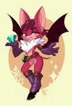 anthro armwear chest_tuft clothing elbow_gloves eyeshadow featureless_crotch female fur gem gloves hair handwear hooves makeup membrane_(anatomy) membranous_wings red_body red_fur red_hair solo tuft wings luckypan bliss_(character) bat mammal 2021 digital_media_(artwork) hi_res shaded