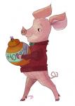 anthro bottomless bow_(feature) bow_tie clothed clothing cloven_hooves featureless_crotch holding_object hooves male pink_body pottery side_view simple_background smile solo sweater topwear walking white_background reimena disney winnie_the_pooh_(franchise) piglet domestic_pig mammal suid suine sus_(pig)