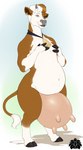 anthro belly big_teats bovine_ears covering covering_chest covering_self female flat_chested hooves horn navel nipples overweight overweight_female slightly_chubby solo teats udders veiny_udders wide_hips blackfox85 bovid bovine mammal absurd_res digital_media_(artwork) hi_res