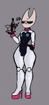 angry anthro black_body bottom_heavy breasts bunny_costume clothing costume female footwear genitals high_heels latex platform_footwear platform_heels plump_labia pussy reverse_bunny_costume serving_tray shoes small_breasts solo white_latex wide_hips pomrotica pomxotic hollow_knight team_cherry hornet_(hollow_knight) arthropod sketch