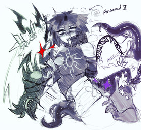 2_horns ambiguous_gender andromorph andromorph/ambiguous andromorph_focus bite bite_mark bite_mark_on_thigh biting_another black_hair blush bodily_fluids bodysuit bound canon_couple chain chain_bondage claw_marks clothing crown dizzy fangs fin finger_in_mouth gameplay_mechanics genital_fluids genitals group group_sex hair hands_behind_back hat hat_only head_fin headgear headgear_only headwear headwear_only horn intersex intersex/ambiguous intersex_focus long_hair long_tail long_tongue mostly_nude open_mouth poisoned pubes roblox_spawn_symbol scar self-harm_scars sex simple_background skinsuit status_effect tail teeth tentacle_on_pussy tentacles thigh_bite threesome tight_clothing tongue trio vaginal_fluids vaginal_fluids_on_tentacle vulva white_background white_hair deceitfulight forsaken_(roblox) 1x1x1x1_(forsaken) azure_(forsaken) two_time_(forsaken) animal_humanoid humanoid reptile reptile_humanoid scalie scalie_humanoid tentacle_creature unknown_species hi_res sketch male_(lore) nonbinary_(lore)