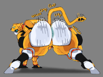 all_fours anus anus_peek ass_clapping black_body blue_anus blue_eyes butt camel_toe clap_(sound_effect) female grey_background looking_at_viewer looking_back machine mouthless multicolored_body orange_body presenting presenting_hindquarters simple_background solo tail thick_thighs twerking visor_eyes white_body wide_hips yellow_body lumity_salmos metal_cardbot tachy_(metal_cardbot) cheetah felid feline humanoid mammal robot robot_humanoid 2026 digital_drawing_(artwork) digital_media_(artwork)