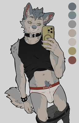 anthro athletic athletic_male black_clothing black_shirt black_tank_top black_topwear bottomwear bottomwear_down bracelet briefs brown_eyes bulge cellphone clothed clothing collar colored_seam_briefs colored_seam_underwear countershade_torso countershading ear_piercing electronics fluffy fluffy_tail grey_body grey_hair hair inner_ear_fluff jewelry male pants pants_down partially_clothed phone piercing pose pube_peek pubes shirt simple_background smartphone solo tail tank_top text topwear tuft underwear white_background white_briefs white_clothing white_underwear evvi canid mammal 2026