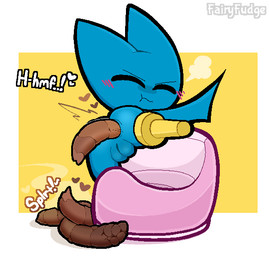 amputee anthro anus biped blue_body blush blush_lines breath butt butt_grab disability emanata eyes_closed feces feces_pile female female_pooping genitals hand_on_butt heart_symbol pegleg pooping pooping_on_floor potty potty_chair potty_training presenting presenting_hindquarters rear_view scatplay simple_background solo sound_effects steam vowelless vowelless_sound_effect vowelless_vocalization vulva wings yellow_background young young_female fairyfudge cartoon_network mao_mao:_heroes_of_pure_heart adorabat bat mammal digital_media_(artwork) signature