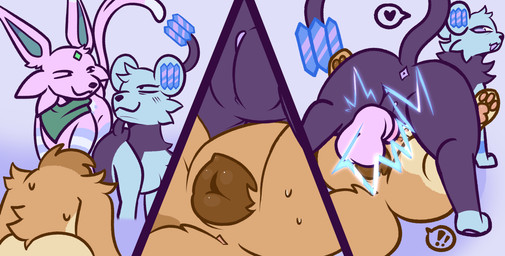 animal_genitalia animal_vulva canine_genitalia canine_vulva electrostimulation female female/female feral genitals group group_sex male male/female penis plotting sex tapering_penis threesome trio vulva sleepyanemone nintendo pokemon averee_the_espeon camellia_(sleepyanemone) eleiy eevee eeveelution espeon generation_1_pokemon generation_2_pokemon generation_4_pokemon pokemon_(species) shinx absurd_res comic hi_res nonbinary_(lore)