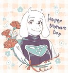 anthro clothing dress female floral_pattern flower fur group holidays horn long_ears looking_at_viewer plant shirt smile text topwear white_body white_fur nam mother's_day undertale undertale_(series) asriel_dreemurr chara_(undertale) toriel boss_monster_(undertale) bovid caprine human mammal english_text