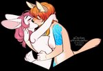 anthro areola breasts duo female female/female french_kissing hair hug kiss_on_lips kissing nipples nude orange_hair pink_hair red_hair kittydee hannah_peets pheo_(aubrie) canid canine canis domestic_dog lagomorph leporid mammal rabbit 2022 alpha_channel artist_name dated digital_media_(artwork)