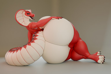 anthro big_breasts big_butt breasts butt female huge_breasts huge_butt hyper hyper_breasts hyper_butt looking_at_viewer simple_background smile solo tail thick_thighs wide_hips raguda reptile scalie snake 3:2 3d_(artwork) absurd_res digital_media_(artwork) hi_res