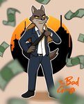 anthro bank_robbery bottomwear burglar burglary clothed clothing crime criminal duffel_bag footwear fur male male_anthro money pants robber robbery robbing sack shoes solo stealing text thief thug topwear yellow_sclera rac5700 dreamworks the_bad_guys mr._wolf_(the_bad_guys) canid canine canis mammal wolf absurd_res digital_media_(artwork) hi_res