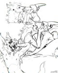 anthro bite bodily_fluids duo horn horn_jewelry horn_ring jewelry kissing male ring_(jewelry) saliva simple_background lostgoose lostgoose_(character) scree_(character) mammal scalie viverrid 2024 4:5 hi_res sketch_page