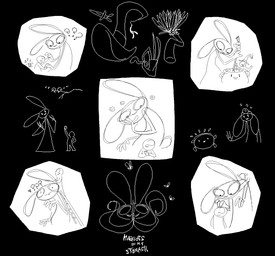 anthro buckteeth dancing duo faceless_character faceless_male female fur male male/female petting teeth white_body white_fur trashywashy bogbun human mammal hi_res monochrome
