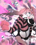 4_toes 5_fingers abstract_background accessory ahoge anthro big_breasts black_clothing black_footwear black_legwear black_socks black_thigh_highs black_thigh_socks blue_eyes bow_ribbon bow_tie breasts camel_toe clothing dress eyebrow_through_hair eyebrows eyelashes feet female fingers footwear garter_straps hair hair_accessory hair_bow hair_ribbon heart_symbol legwear long_hair long_socks looking_at_viewer multicolored_clothing multicolored_footwear multicolored_legwear multicolored_socks multicolored_thigh_highs multicolored_thigh_socks panties pattern_clothing pattern_footwear pattern_legwear pattern_socks pattern_thigh_highs pattern_thigh_socks pawpads pink_clothing pink_footwear pink_hair pink_legwear pink_socks pink_thigh_highs pink_thigh_socks ribbons sitting skull_and_crossbones sleeves socks soles solo striped_clothing striped_footwear striped_legwear striped_socks striped_thigh_highs striped_thigh_socks stripes text thigh_highs thigh_socks toes translucent translucent_hair twintails_(hairstyle) two_tone_clothing two_tone_footwear two_tone_legwear two_tone_socks two_tone_thigh_highs two_tone_thigh_socks underwear bluevelo lagomorph leporid mammal rabbit 2023 artist_name hi_res url