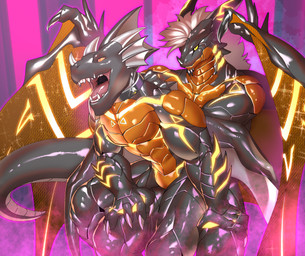 anthro anthro_on_anthro black_body black_horn chin_spikes claws collar dorsal_fin dorsal_frill duo ear_fins facial_horn facial_spikes fin frill_(anatomy) gold_body grey_body horn hypnosis hypnotic_eyes latex male male/male master mech_suit mind_control multicolored_body nose_horn on_lap open_mouth red_eyes ringed_eyes sitting_on_lap slave spikes spikes_(anatomy) spines transformation wings yellow_eyes skink_hisshiss mythology negadrake sol_(drgnsol) dragon mythological_creature mythological_scalie scalie 2022 absurd_res hi_res