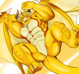 abs anthro biped blush brown_outline butt claws featureless_crotch horn male muscular muscular_male null outline pecs plantigrade solo spread_legs spreading tail wings sonypanda european_mythology lifewonders mythology tokyo_afterschool_summoners ophion_(tas) dragon mythological_creature mythological_scalie scalie western_dragon digital_media_(artwork) digital_painting_(artwork) hi_res painting_(artwork) yellow_theme