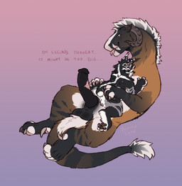 ambiguous_anthro ambiguous_gender animal_genitalia animal_penis anthro anthro_on_feral balls bestiality black_body duo equine_genitalia equine_penis erection feral fur genitals horn hybrid_genitalia hybrid_penis knot knotted_equine_penis knotted_penis leopard_spots male male/ambiguous male_feral multicolored_body orange_body penis short_tail spots straddling stripes tail text yarrowlynx mythology yarrow_(yarrowlynx) dragon eurasian_lynx felid feline felkin furred_dragon furred_scalie lynx mammal mythological_creature mythological_scalie scalie nonbinary_(lore) trans_(lore) trans_man_(lore)