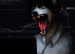 ambiguous_gender anthro black_background clothed clothing cryptocurrency female graph hair open_mouth screaming shirt simple_background solo stock_market text tongue topwear anon2000000 canid canine canis mammal wolf digital_media_(artwork) digital_painting_(artwork) english_text hi_res meme url