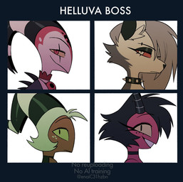 anthro choker collar do_not_distribute female freckles group horn jewelry male necklace snout spiked_collar spikes text enaic31 demon_days gorillaz hellaverse helluva_boss mythology blitzo_(helluva_boss) loona_(helluva_boss) millie_(helluva_boss) moxxie_(helluva_boss) canid canid_demon canine demon demon_humanoid hellhound humanoid imp mammal mythological_canine mythological_creature album_cover copyright_name cover english_text hi_res redraw
