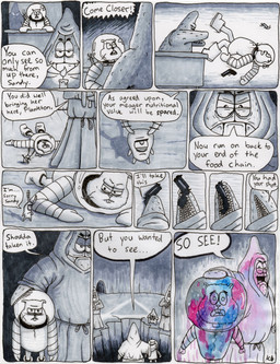 anthro biped clothed clothing detailed_background dialogue footwear front_view group gun inside male open_mouth ranged_weapon shoes size_difference speech_bubble text weapon stillinthesimulation nickelodeon spongebob_squarepants patrick_star sandy_cheeks sheldon_j._plankton aquatic asterozoan echinoderm mammal plankton_(species) rodent sciurid starfish tree_squirrel absurd_res comic english_text hi_res