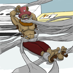 abs antlers arms_above_head bdsm biceps blue_nose bound carrot cervine clothed clothing deer fur hair half-dressed hat hindpaw horn kitchen knife laugh male mammal muscles navel nipples one_piece oven paintbrush paws pecs pink_hat shorts tears tickling tony_tony_chopper topless vein
Rating: Questionable
Score: -3
User: Stormsoul22
Date: September 19, 2012