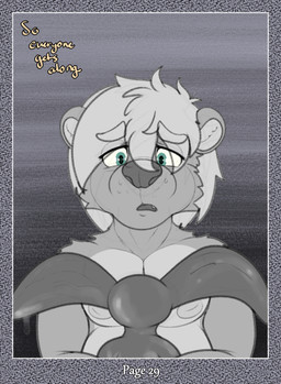 anthro bodily_fluids carrying_another cum duo fangs front_view fur genital_fluids green_eyes hair holding_another leaking leaking_cum long_ears looking_at_another male nipples nude plushie sad sharp_teeth standing teeth text young young_anthro young_male dasherslash andy_(dasherslash) animate_inanimate living_plushie mammal mustelid otter 2026 comic digital_media_(artwork) english_text hi_res