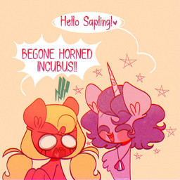 blonde_hair crossgender duo female ftm_crossgender greeting hair horn male mtf_crossgender pigtails star text sockiepuppetry hasbro mlp_g5 my_little_pony mythology izzy_moonbow_(mlp) sprout_cloverleaf_(mlp) earth_pony equid equine horse mammal mythological_creature mythological_equine pony unicorn 1:1 english_text hi_res source_request unavailable_at_source