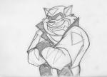 anthro clothed clothing crossed_arms grin male simple_background smile solo whiskers white_background cirruskitfox hanna-barbera swat_kats chance_furlong domestic_cat felid feline felis mammal black_and_white graphite_(artwork) half-length_portrait hi_res monochrome pencil_(artwork) portrait sketch traditional_media_(artwork)