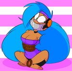 ankles_tied anthro arms_tied arms_tied_behind_back bdsm big_hair blue_hair bondage bound breasts cleavage clothed clothing duct_tape duct_tape_gag female gag gagged green_eyes hair hands_behind_back simple_background solo tape tempson harriet_(tempson) eulipotyphlan hedgehog mammal absurd_res hi_res