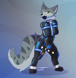 anthro ball_gag bdsm bell bell_collar bodily_fluids bondage bound bulge clothing collar dronesuit drooling electrostimulation gag gagged latex latex_clothing latex_skinsuit looking_at_viewer male null_bulge restraints saliva skinsuit solo spread_legs spreader_bar spreading straitjacket tight_clothing davyboi domestic_cat felid feline felis mammal absurd_res hi_res