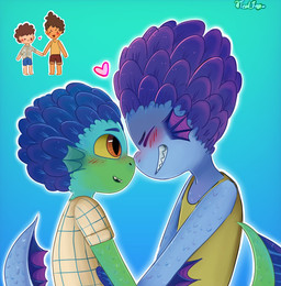duo heart_symbol male male/male sea split_form water young teal_tea disney luca_(pixar) pixar alberto_scorfano luca_paguro aquatic human humanoid mammal merfolk hi_res