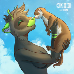 anthro boop duo female feral fur grey_body nose_touch sky smile bartolomy alien domestic_ferret mammal mustelid musteline true_musteline weasel 1:1 2024 bust_portrait digital_media_(artwork) hi_res icon portrait